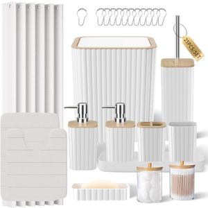 XLHOMO Bathroom Set - 25PC White Bathroom Set with Shower Curtain and Rugs, Bathroom Accessories Set, White Shower Curtain Set with Bathroom Can