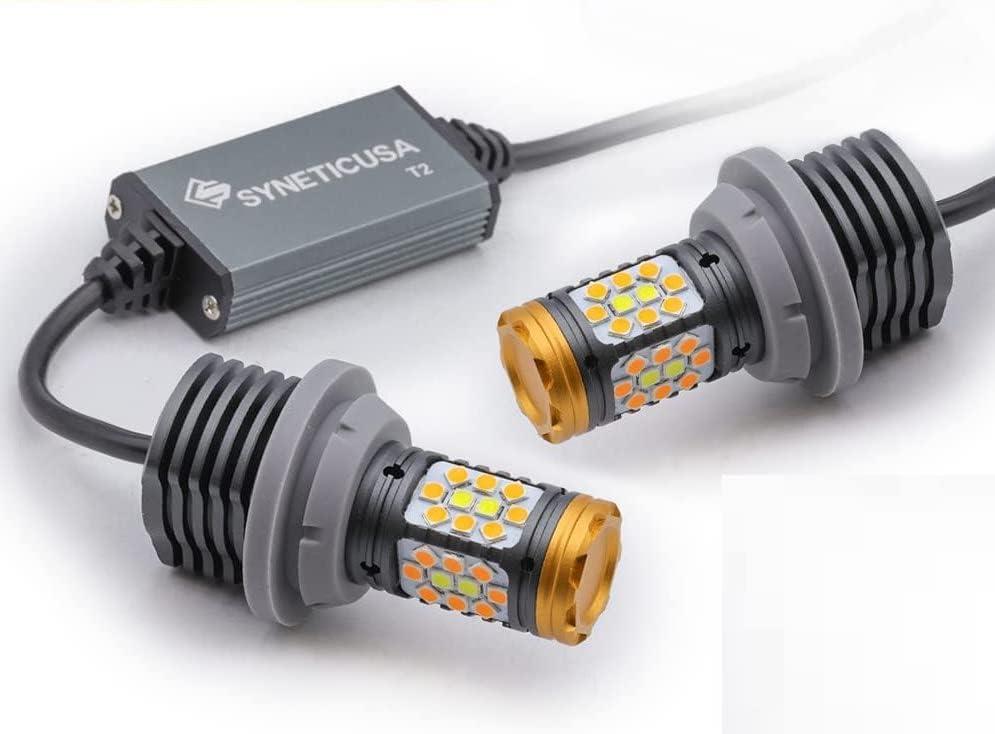 Syneticusa 3157 Error Free CANBUS Anti Hyper Flash Type 2 Switchback DRL LED Turn Signal Light Bulbs No Hyper Flash Built-in Resistors All in One
