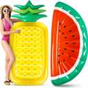 Libima 2 Pcs Giant Pool Floats Large Fruit Food Float Inflatable Pineapple Eggplant Watermelon Ice Lolly Cupcake Pizza Hot Dog Raft Summer Beach Swimming Pool