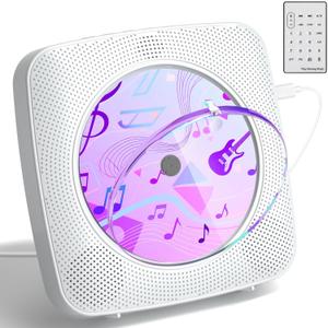 CD Player with Speakers CD Players for Home: Desktop Wall CD Player Bluetooth Portable Kegaudio with Dust Cover LCD Screen Display FM Radio USB AUX Jack Remote Control (White)