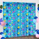 4 Pack Hawaiian Tropical Birthday Party Decorations, 3.3 x 6.6 ft Cartoon Foil Fringe Curtains Blue Door Streamers Cartoon Animation Themed Birthday Party Decor for Kids Favors
