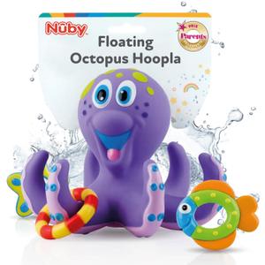 Nuby Floating Octopus with 3 Hoopla Rings - Baby & Toddler Bath Toy - No Hole Design Keeps Moisture Out - Fine Motor Skills - 18+ Months - Great Baby Pool Toys