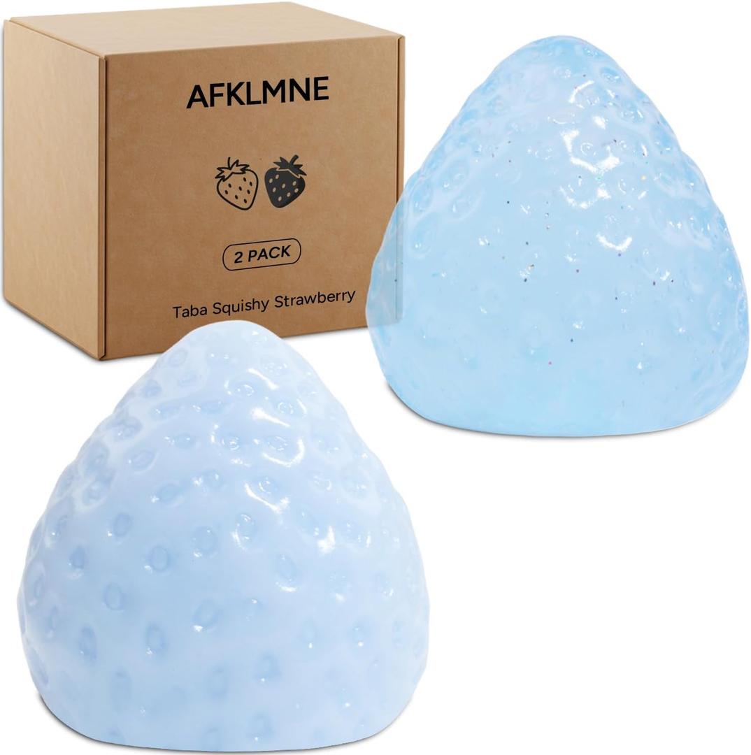 2-Pack Taba Squishy Strawberry Sensory Fidget Toys Adults, Anxiety Stress Relief Squeeze Toy, Soft Cute Kawaii Squishys for Desk, School (Blue)