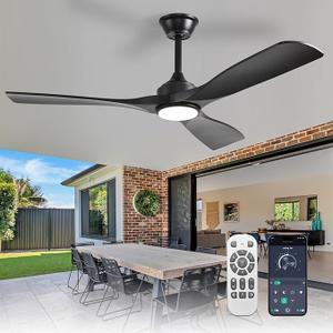 Depuley 52-Inch Ceiling Fan with Light: Black 3 Blade Outdoor Fans for Patios - Dimmable Indoor Fan with Remote APP Control Ultra Quiet DC Motor Reversible 6 Speed Timer
