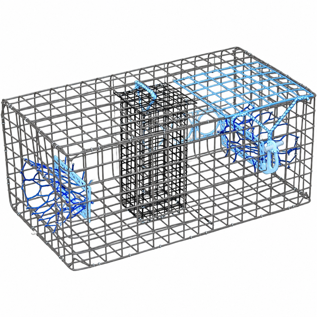 Florida Medium Blue Crab Trap – 24 x 14 x 11 Crab Pot for Recreational Crabbing – Two-Throat Entry Fishing Trap – PVC Coated Wire Saltwater Crab Trap