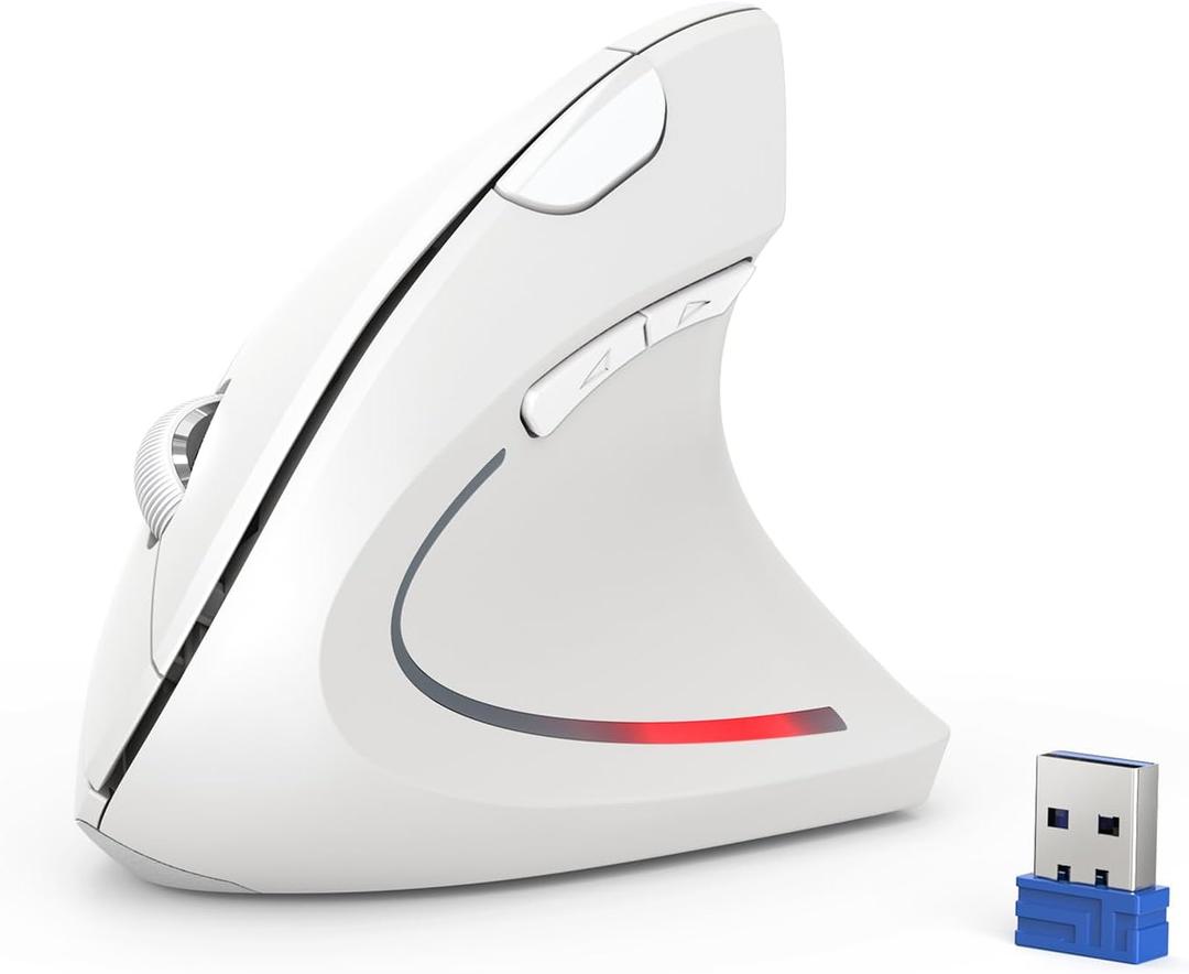 TECKNET Ergonomic Mouse, 4800 DPI Silent Mouse 5 Adjustable DPI, Wireless Mouse 2.4G Vertical Mouse 6 Buttons Computer Mouse Wide Compatibility, White