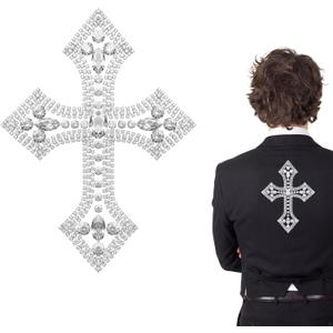 Suncalla 2 Pcs Large Silver Rhinestone Cross Patch Applique Crystal Cross Iron on Patches Sew on Clothing Patches for Clothes Bag Dress Jacket Repairing 8 x 6 Inches