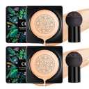 Mushroom Head Air Cushion CC Cream Foundation,2PCS Moisturizing BB Cream Cushion Foundation Makeup,Full Coverage Long Lasting Matte Concealer Base de MaquillajeNatural