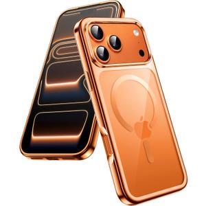 JETech Magnetic Case for iPhone 17 Pro 6.3-Inch, Compatible with MagSafe, Soft Electroplated TPU Frame with Hard Clear PC Back, Shockproof Phone Cover (Orange)