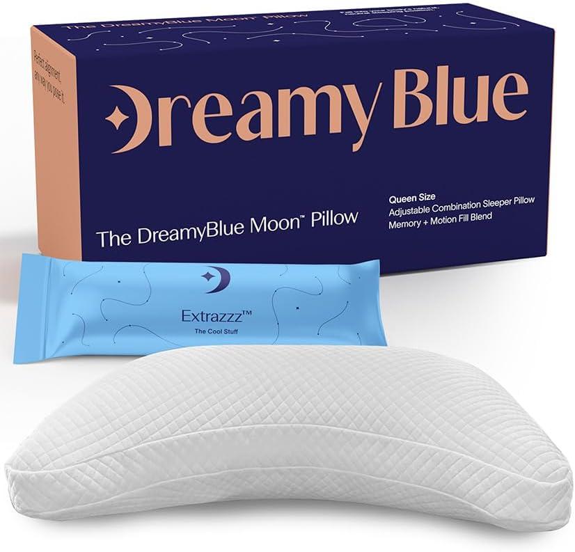DreamyBlue Moon Pillow  Adjustable Loft, Luxury Cover, Shredded Memory Foam  for Back, Side and Combination Sleepers  Neutral Alignment for All  CertiPUR-US Certified Foam (Queen)