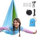 OUTREE Sensory Swing, Double Layer Therapy Swing with 360 Swivel Hanger, Healing & Relaxing Cuddle Sensory Swing for Kids and Adults with Autism, ADHD, Sensory Processing Disorder (Blue/Green)