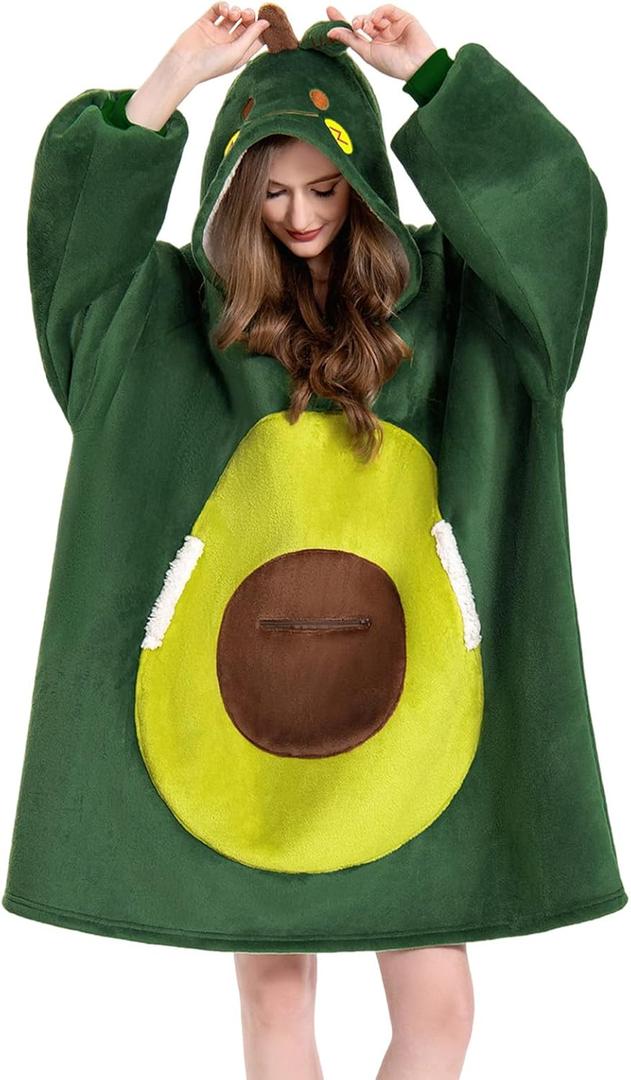 OLAOLA Avocado Wearable Blanket Hoodie for Adult, Oversized Animal Hooded Blanket with Pockets & Sleeves, Soft Sherpa Avocado Style Sweatshirt Comfy for Birthday Gifts, Adult