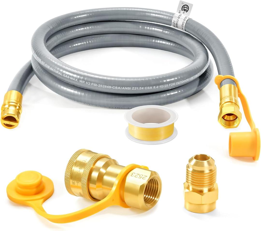 GasSaf 6 FT 1/2" ID Natural Gas Grill Hose with Quick Connect Fitting, Natural Gas Conversion Kit Suitable for Gas Grill, Generator, Patio Heater and More (with Sealing Tape)