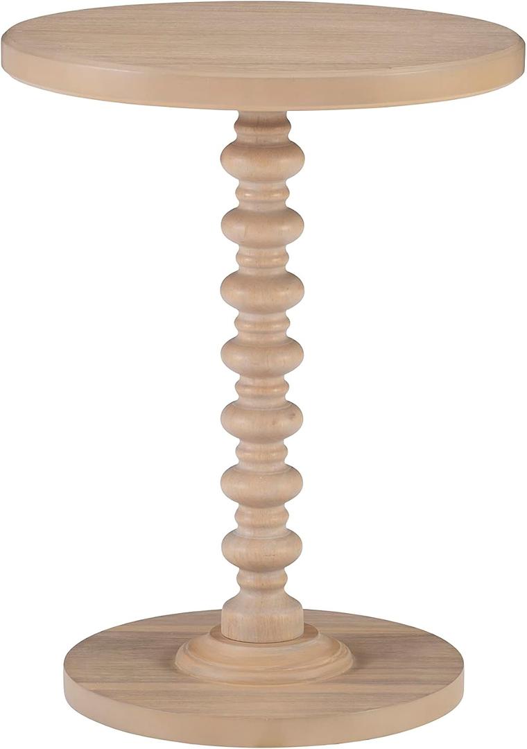 Powell Tarkin Round Natural Wood Turned Spindle Pedestal Side Accent Table, Standard
