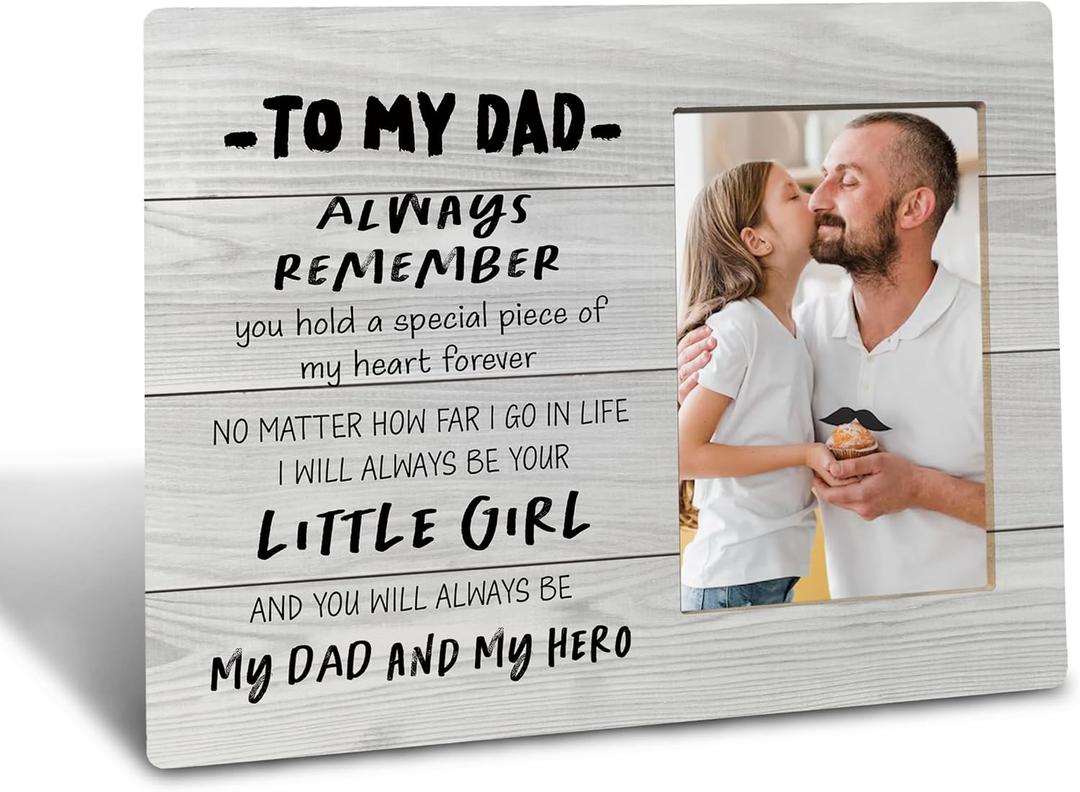 Dad Picture Frame Gifts from Daughter, Father's Day Birthday Christmas Gifts from Sons Daughters Kids Tabletop Desk Decor Home Office,Farmhouse Wooden 4x6 Picture Frame
