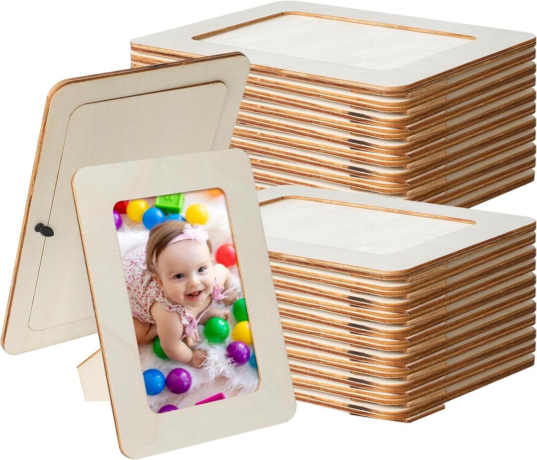 60 Pcs Wooden Picture Frames for Crafts, 4 x 6 inch DIY Wood Frame Bulk, Small Unfinished Standing Paintable Photo Frame for Home Birthday Party Wedding Decor
