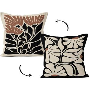 HIWX Boho Black and Beige Floral Pillow Covers 18 x 18, Botanical Neutral Plant Decorative Throw Pillow Cover, Abstract Bohemian Flower Plant for Sofa Bed Girls Room Home Decor Reversible Pillowcase