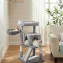 Feandrea Cat Tree, 37.8-Inch Cat Tower, Multi-Level Condo with Widened Perch, Scratching Posts and Ramp, 2-Door Cave, Hammock, Light Gray UPCT51W
