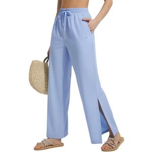 BALEAF Women's Wide Leg Beach Pants UPF50+ Long Swim Pants High Waisted Lightweight Quick Dry Flowy Swim Capris with Pockets Light Blue M