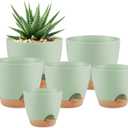QRRICA Plant Pots 8/7/6.5/6/5.5/5 Inch Self Watering Pots, Set of 6 Plastic Planters with Drainage Holes and Saucers,Plastic Flower Pots,Nursery Planting Pot for Indoor Out Door PlantsGreen