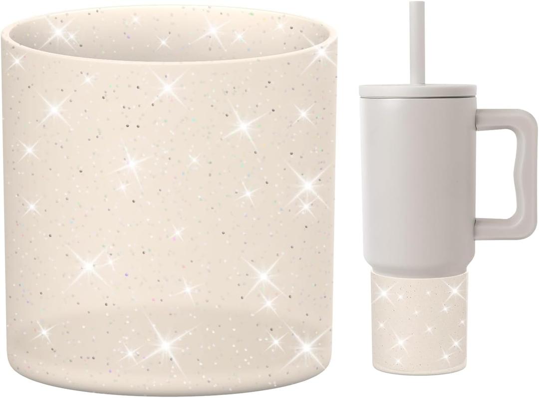 Silicone Boot Compatible with Sinple Midern 24/30/40 oz Tumbler with Handle/Trek Pivot, Protective Anti-Scratch Bottle Bottom Sleeve Cover Compatible with Sinple Midern Tumbler (Bling Almond Birch)