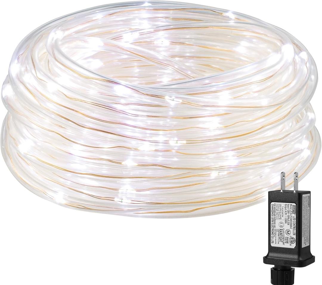Lighting EVER Plug in Rope Lights with Small Tube, 1/4 in Pencil-Size, 100 LED Copper Wire String Lights in 33 ft Tube, Cool White 6000K, Thin Light Rope for Railing, Fence, Balcony, Not Connectable