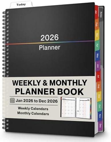 Dunwell Planner Book 2026, 8.5x11 Weekly Monthly Planner, Jan to Dec 2026, Large Calendar Book with Colorful Tabs, Bookmark, Free Stickers, Daily Calendar Planner Organizer