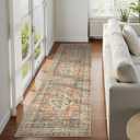 Lahome Oriental Washable Runner Rug Non Slip, 2x7 Rug Runners for Hallways Non Slip Vintage Ultra-Thin Soft Long Carpet for Kitchen Laundry Room Bedroom Eleanor, Peach/Orange