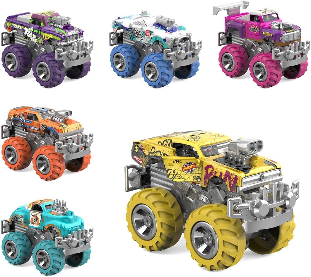 CheerfulToys Monster Truck Toys 6 Pack DIY Graffiti Metal Pull Back Car with Giant Wheels Party Favor Car Kids Toy for Boys Girls Ages 3 and Up