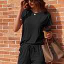 Ekouaer 2 pack Pajama Sets for Womens Jogger Pants Pjs Short Sleeves Lounge Set Soft Sleepwear with Pockets (Black, M)