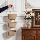 3-Tier Decorative Cotton Rope Hanging Basket, Wall-Mounted Woven Storage Organizer Bag, Jute