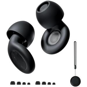 BAILUZUN 30dB Reusable Noise Cancelling Ear Plugs for Sleeping, Travel, Focus, Work, Concerts - Silicone Hearing Protection Earplugs with 8 Ear Tips, Storage Case and Lanyard (Black),Set of 2