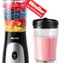Mueller Personal Blender for Shakes and Smoothies with 15 Oz Travel Cup and Lid, Juices, Baby Food, Heavy-Duty Portable Blender & Food Processor, Black Set of 4