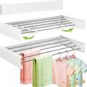 ZdwCyl Wall Mounted Clothes Drying Rack 32 inches,Foldbale Laundry Drying Rack Wall Mount,Drying Rack Clothing Space Saver,Retractable,Collapsible,Folding Laundry Rack,White