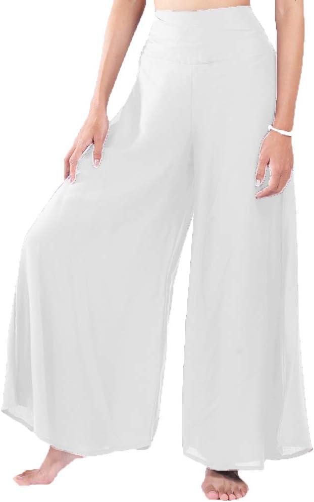 LOFBAZ Women's Wide Leg Palazzo Pants Yoga Lounge Hippie Harem Flowy Trousers (White, S)