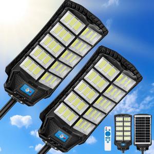 12000W Solar Street Lights Outdoor Waterproof 2 Pack, Large Solar Parking Lot Lights Dusk to Dawn with Remote Control and Motion Sensor, Pole or Wall Mount, for Outside Yard Garage Barn Patio