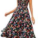 GRACE KARIN Women's 2025 Summer Floral Boho Dress Square Neck Strapped Swing A Line Sundress Beach Long Maxi Outfits, Large