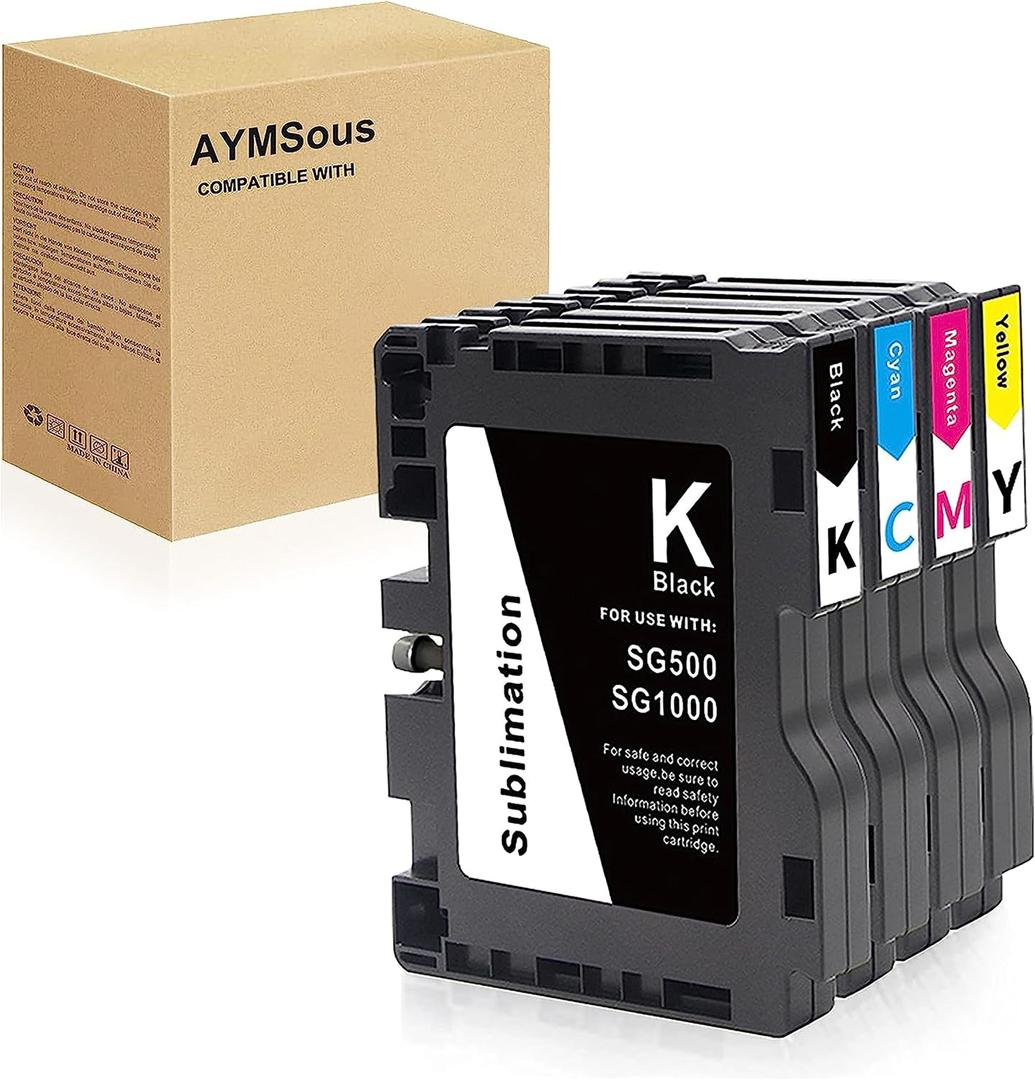 AYMSous 3.09 SG500 SG1000 Sublimation Ink Cartridge Latest Upgraded Chip Compatible for Sawgrass Virtuoso SG500 SG1000 Printer(1 Black, 1 Cyan, 1 Magenta, 1 Yellow)