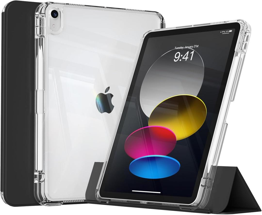 KENKE Hybrid Case for iPad Air 11 Inch M3 2025/M2 2024, iPad Air 5th/4th Generation 2022/2020 10.9 Inch with Pencil Holder, 2 in 1 Detachable Sliding Cover with Hard PC Clear Back Shell, Black