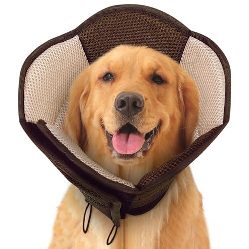 SUNFURA Dog Cones for Large Dogs, Soft Pet Cone Stop Licking After Surgery, Adjustable Pet E-Collar Alternative for Wound Healing, Brown X-Large