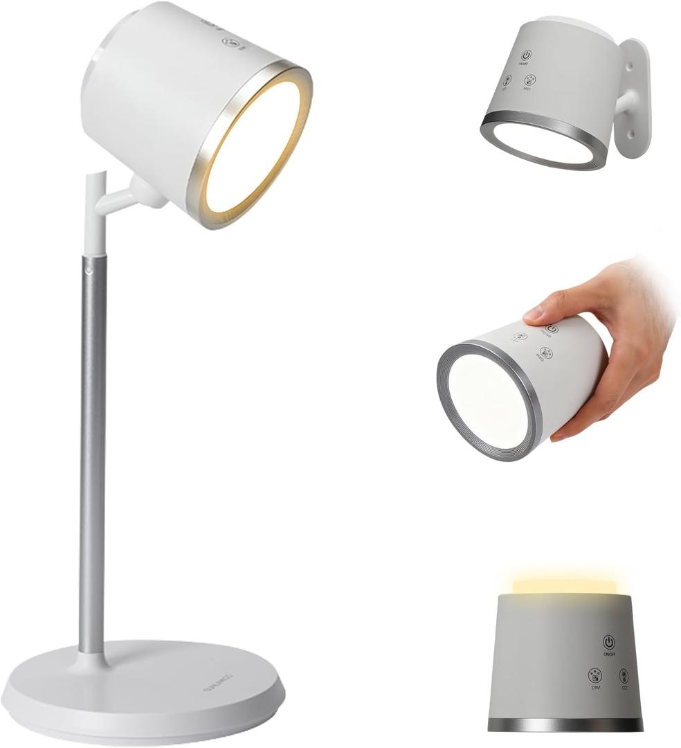 Rechargeable LED Desk Lamp, Magnetic Wall Mount LED Light, Dimmable Cordless Reading Lamp with Adjustable Brightness & 3 Color Modes for Reading, Working, Bedroom, Hallway
