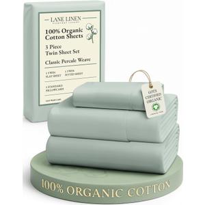 LANE LINEN 100% Organic Cotton Twin Bed Sheet Set, Soft & Comfy Low Pill Fade Resistant Machine Wash Reinforsed French Seam Sustainably Produced Eco Friendly Sbanas Twin- Cool Blue