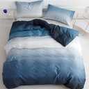 CLOTHKNOW Blue White King Size Comforter Set 3Pcs Gradient Blue Bedding Comforter Sets Soft All Season Navy Comforter with 2 x Pillow Cases