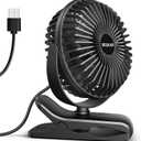 BESKAR Small Clip on Fan, 3 Speeds USB Fans with Strong Airflow, Clip & Desk Fans USB Plug in with Sturdy Clamp - Ultra Quiet operation for Office Dorm Bedroom Stroller (Dark Black)