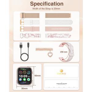 Smart Watches for Women with 4 Bands, 1.83" Fitness Trackers for Android iPhone Pedometer/Sleep/Heart Rate/SpO2 Monitor Smartwatch for Bluetooth Calls/Notifications 110+ Sports Modes 100+/DIY Dials (Rose Gold)