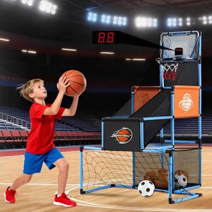 2 in 1 Basketball Arcade Game & Soccer Goal for Kids, Adjustable Kid Basketball Hoop with 6 Balls and Pump, Indoor Outdoor Games for Kid Toys for 3-12 Year Old Kids Birthday Gifts for Boys Girls