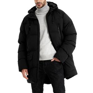 Wyeysyt Mens Long Puffer Jacket Hooded Warm Winter Coats Thicken Quilted Jacket Puffy Parka Outerwear(Black-XL)