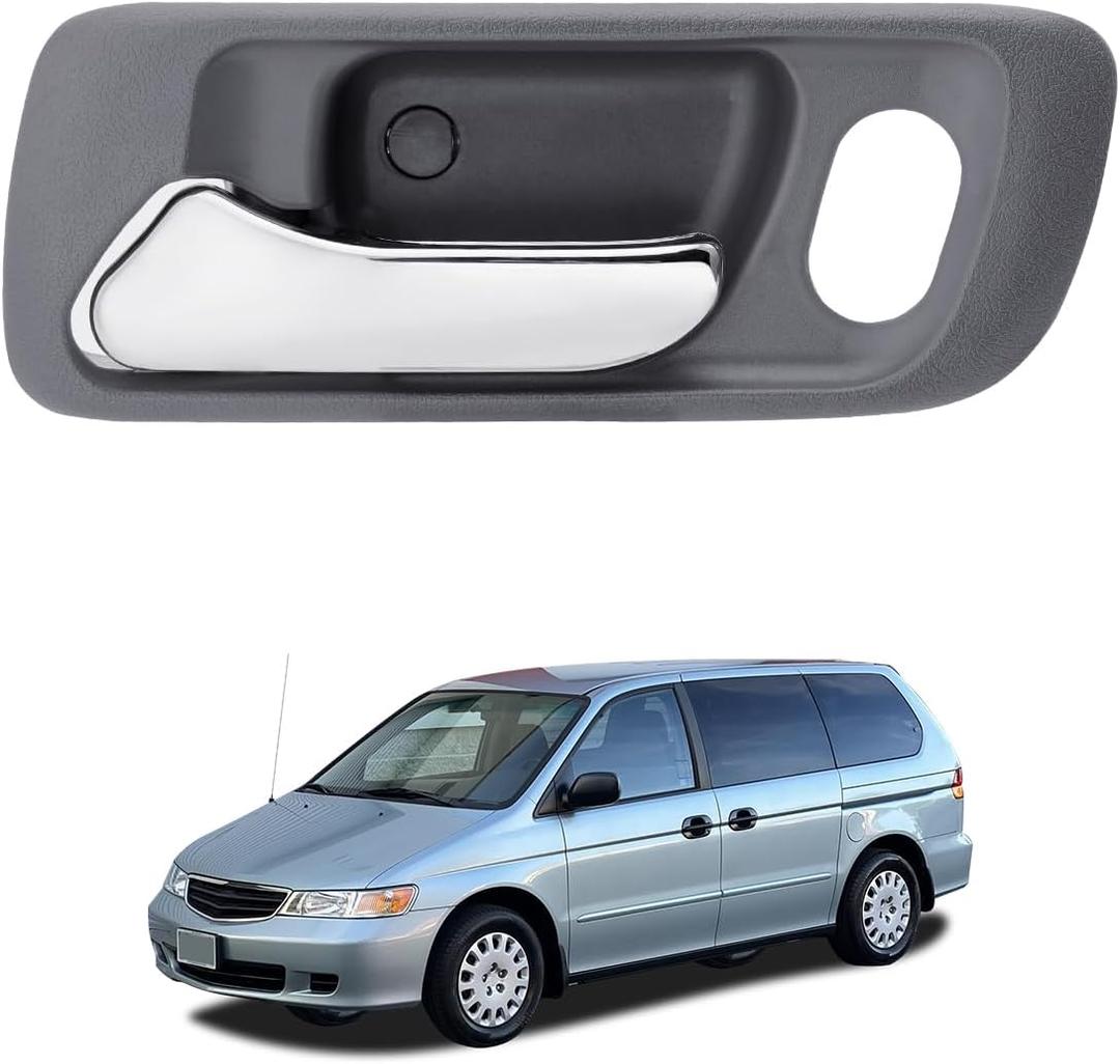 Left Door Handle, Compatible with 1998-2002 Honda Accord, 1999-2004 Honda Odyssey | Front Driver Interior Door Handle Gray Bezel with Chrome Lever | OE# 72165S84A01ZB, HO1352124, Inside with Lock Hole
