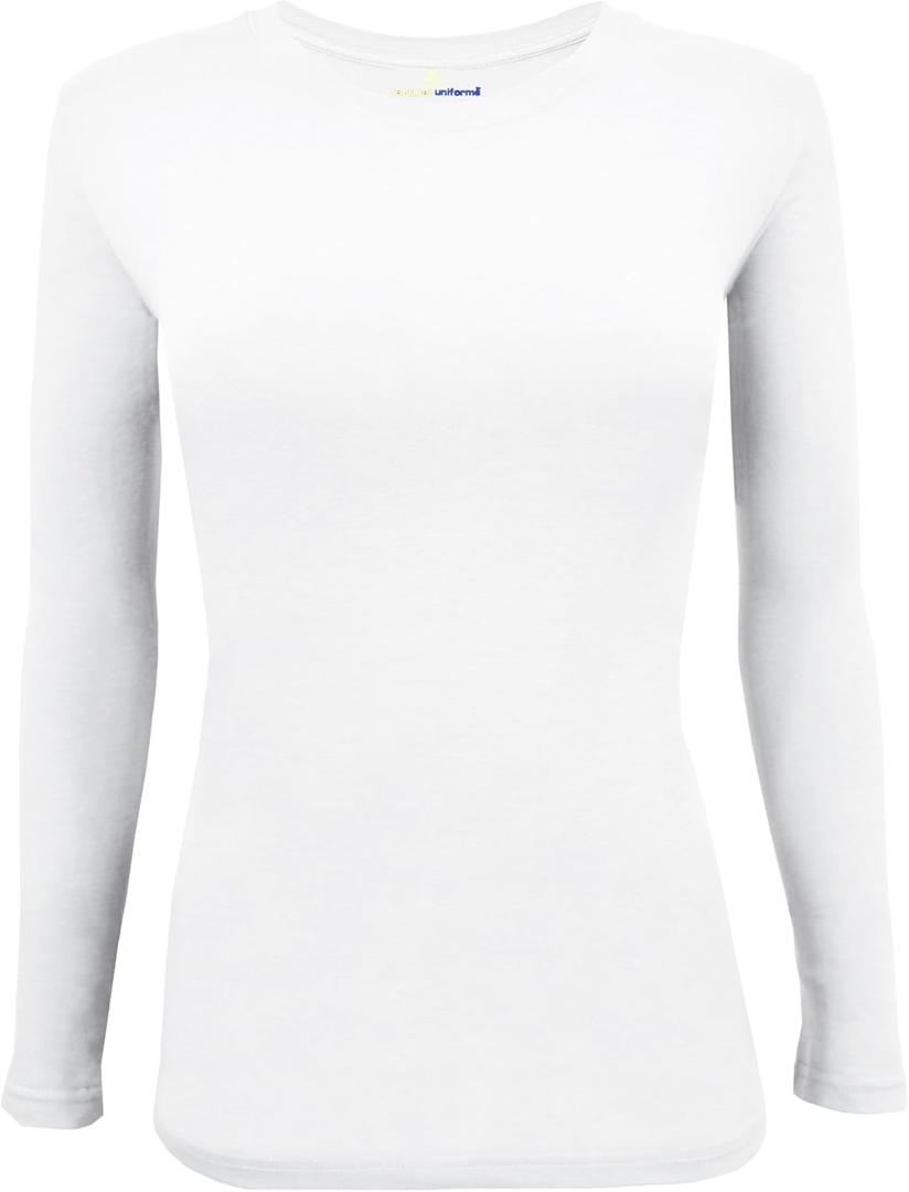 Natural Uniforms Women's Under Scrub Tee Crew Neck Long Sleeve T-Shirt, 
(White, X-Small)