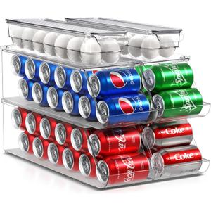 Sorbus Soda Can Organizer for Refrigerator & Egg Holder for Fridge Set, 4 Stackable Can Holder Dispenser Holds 12 Cans Each & 2 Egg Holders with Lid holds 14 eggs for Fridge, Pantry, Freezer, BPA-Free (Set of 6)